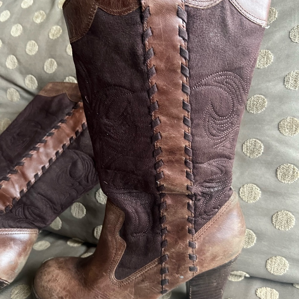 Two Texture Brown Leather Boots - image 8